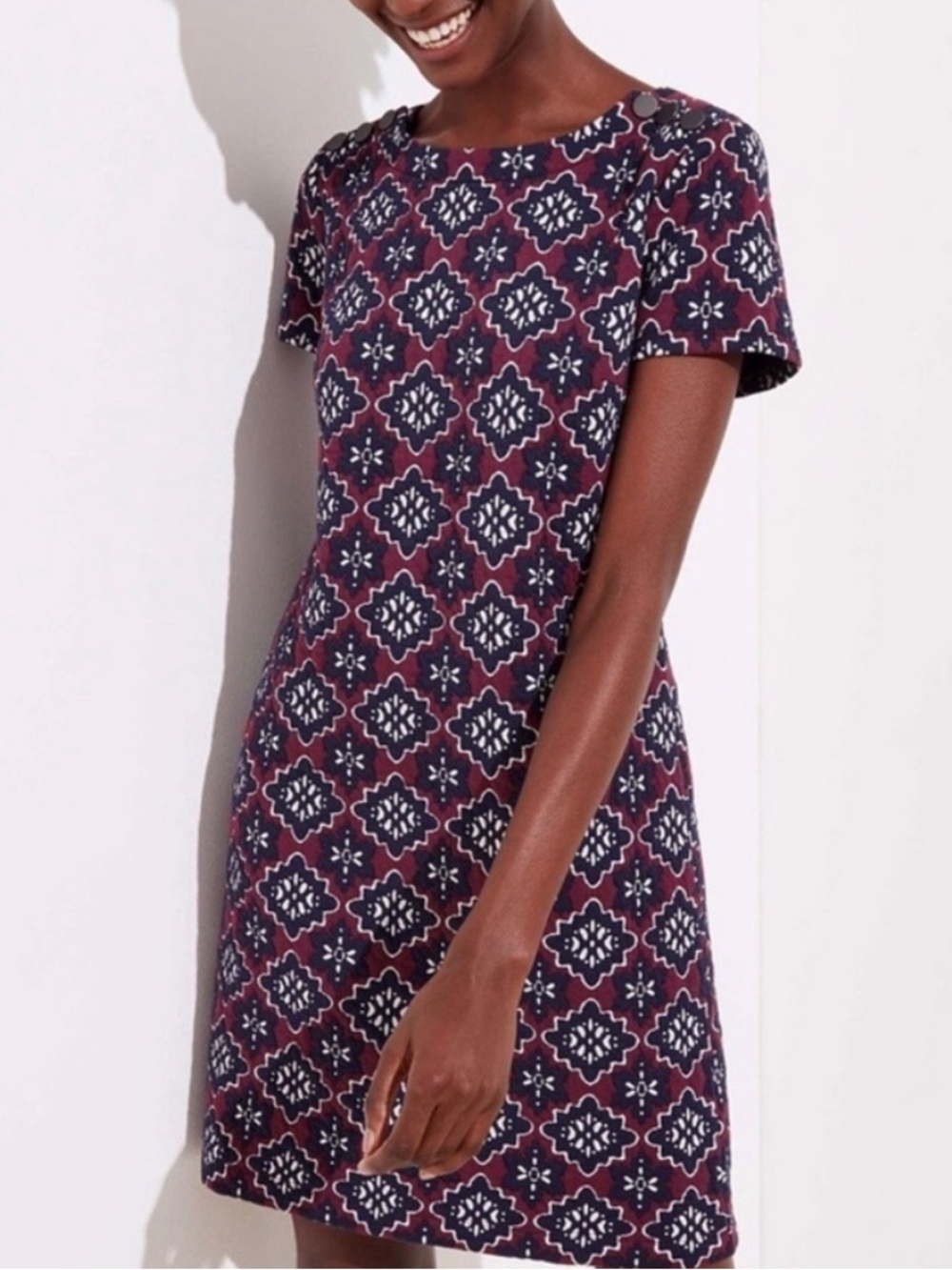 Loft Medallion Jacquard Shoulder Button Dress